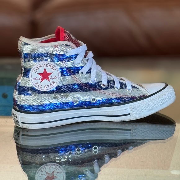 Converse Shoes - CONVERSE (Forth Of July) Chuck Taylor Sequin AMERICAN FLAG All Star Hi Top